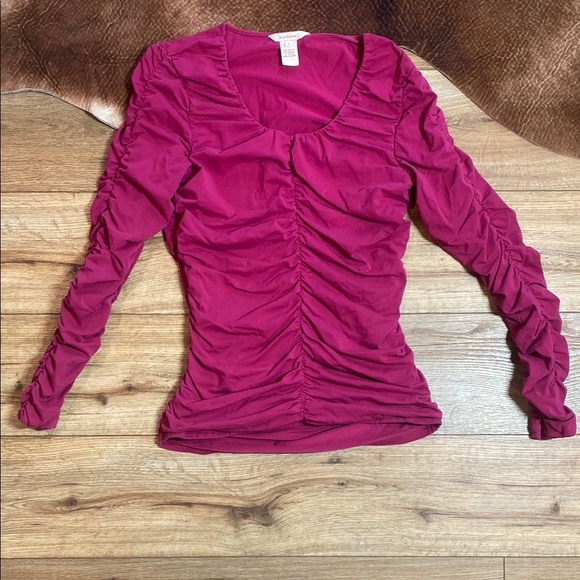 Sundance Long Sleeve Ruched Scoop Neck pink Cotton Blend Women's Top - Picture 3 of 10